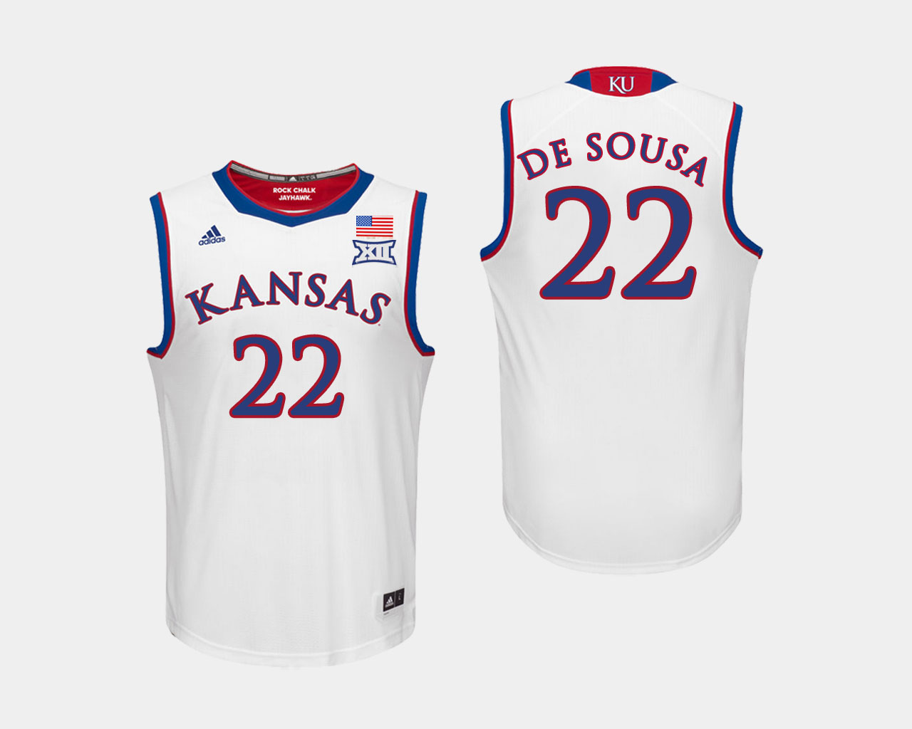 Men's Kansas Jayhawks #22 silvio de sousa 2018-20 White Adidas College Basketball Game Jersey
