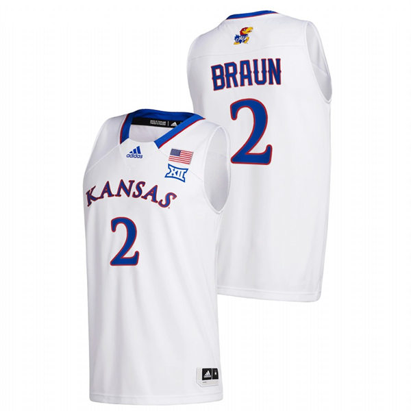 Men's Kansas Jayhawks #2 Christian Braun White Adidas Stitched College Basketball Game Jersey