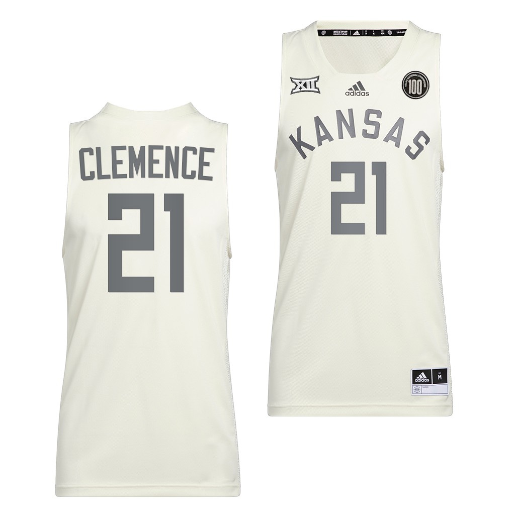 Mens Kansas Jayhawks #21 Zach Clemence Adidas White 2022 Retro 100 Anniversary of 1922 Helms National Champs Jersey