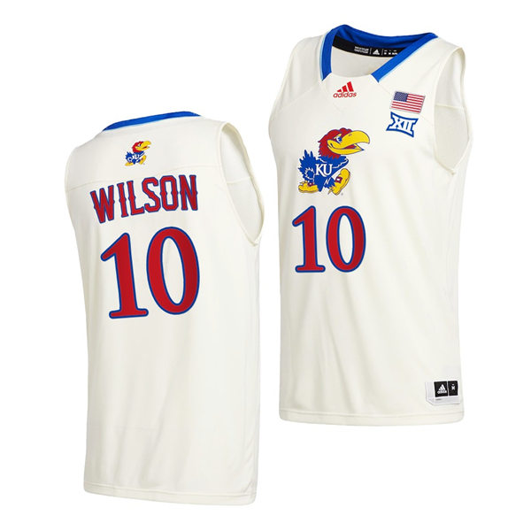 Mens Kansas Jayhawks #10 Jalen Wilson 2020-21 Adidas Cream College Basketball Game Jersey