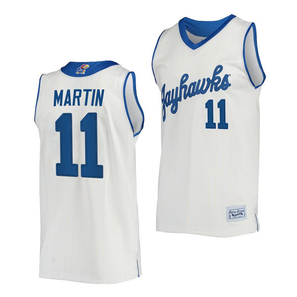 Mens Kansas Jayhawks #11 Remy Martin Cream Retro Commemorative Classic College Basketball Jersey