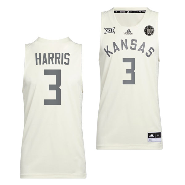 Mens Kansas Jayhawks #3 Dajuan Harris Jr. Adidas White 2022 Retro 100 Anniversary of 1922 Helms National Champs Jersey