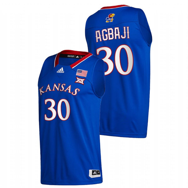 Men's Kansas Jayhawks #30 Ochai Agbaji Royal Adidas Stitched College Basketball Game Jersey