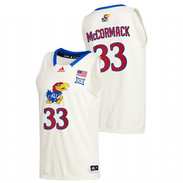 Men's Kansas Jayhawks #33 David McCormack 2020-21 Adidas Cream College Basketball Game Jersey