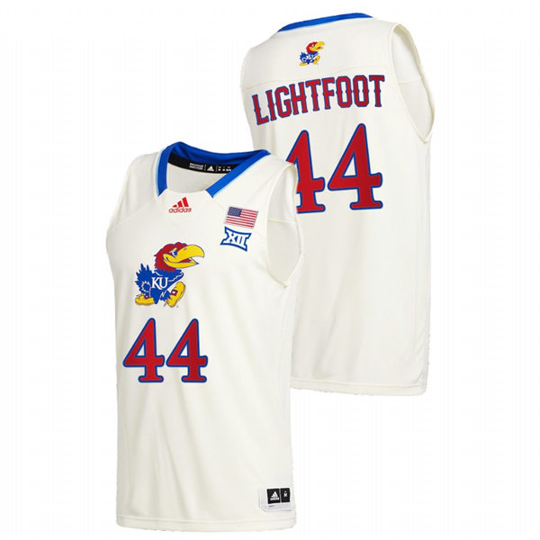 Men's Kansas Jayhawks #44 Mitch Lightfoot 2020-21 Adidas Cream College Basketball Game Jersey