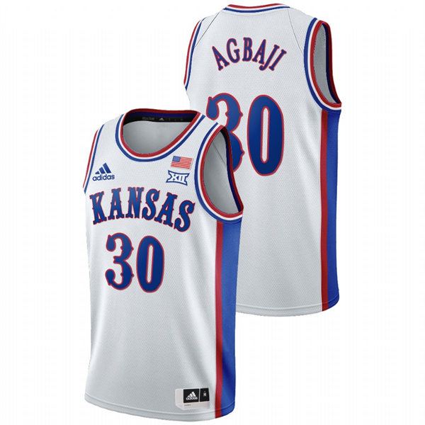 Men's Kansas Jayhawks #30 Ochai Agbaji White College Basketball 1990s Throwback Jersey