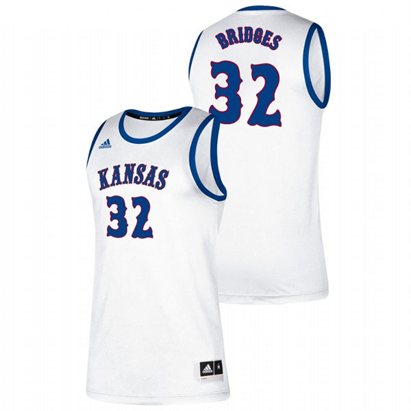 Men's Kansas Jayhawks #32 Bill Bridges White Retro College Basketball Classic Jersey