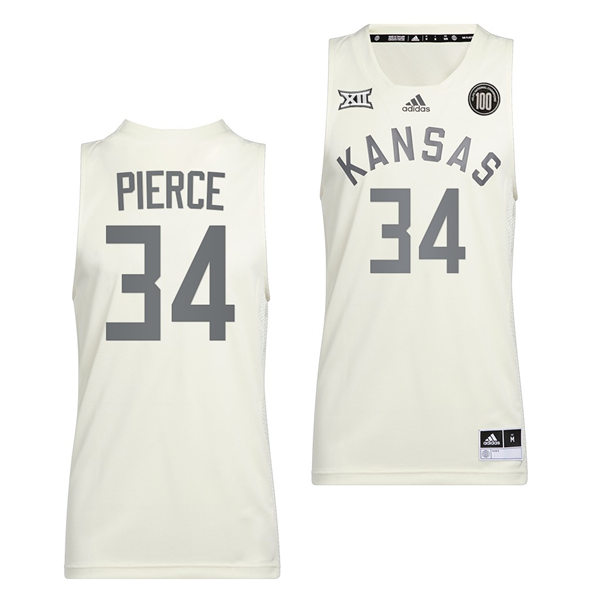 Mens Kansas Jayhawks #34 Paul Pierce Adidas White 2022 Retro 100 Anniversary of 1922 Helms National Champs Jersey