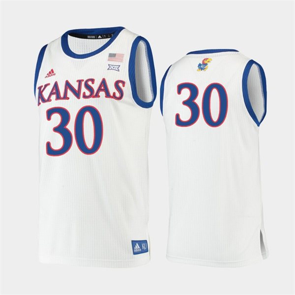 Mens Kansas Jayhawks #30 Ochai Agbaji White Retro College Basketball Classic Jersey