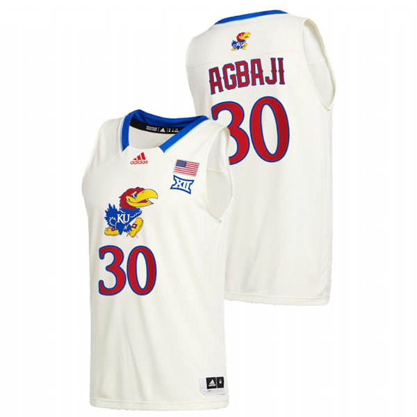 Men's Kansas Jayhawks #30 Ochai Agbaji 2020-21 Adidas Cream College Basketball Game Jersey