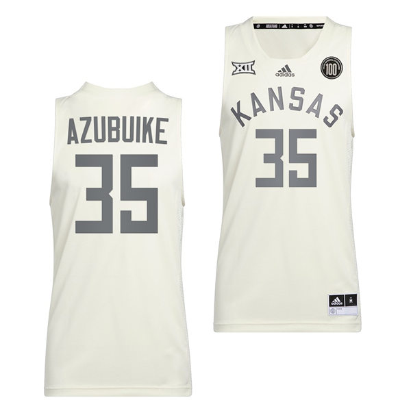 Mens Kansas Jayhawks #35 Udoka Azubuike Adidas White 2022 Retro 100 Anniversary of 1922 Helms National Champs Jersey