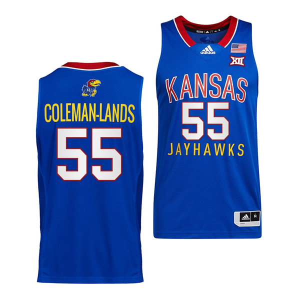 Mens Kansas Jayhawks #55 Jalen Coleman-Lands Adidas Royal Throwback College Basketball Jersey