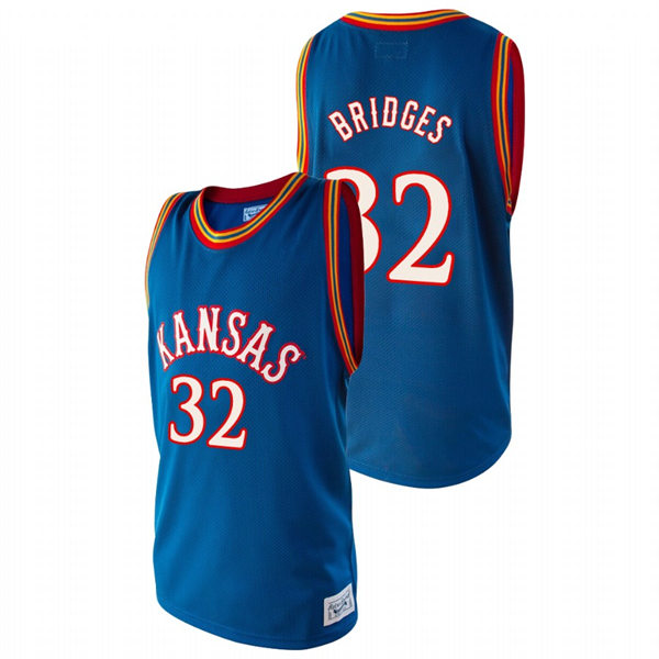 Men's Kansas Jayhawks #32 Bill Bridges Royal Retro College Basketball Classic Jersey