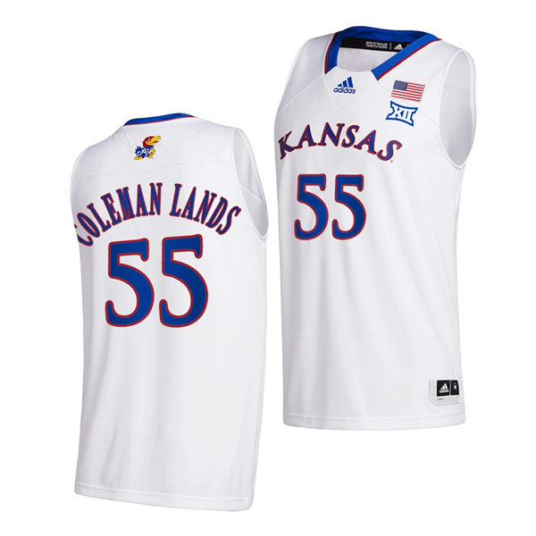 Mens Kansas Jayhawks #55 Jalen Coleman-Lands White Adidas Stitched College Basketball Game Jersey