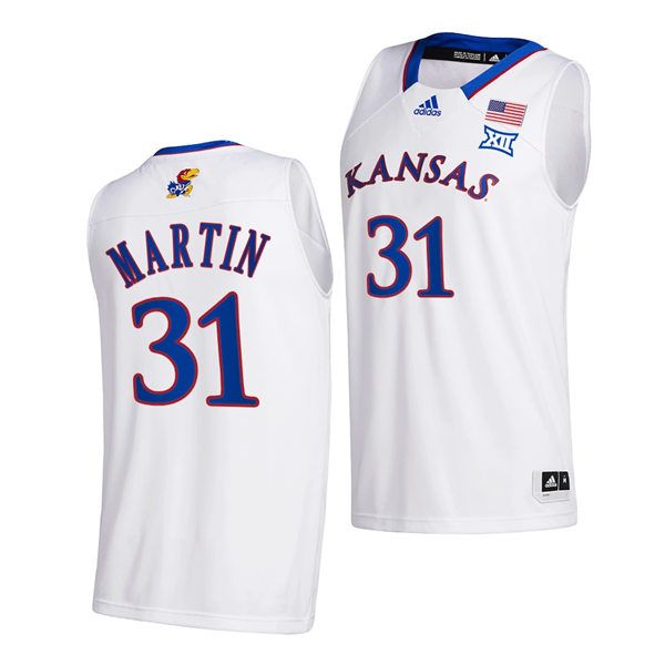 Mens Kansas Jayhawks #31 Cam Martin White Adidas Stitched College Basketball Game Jersey