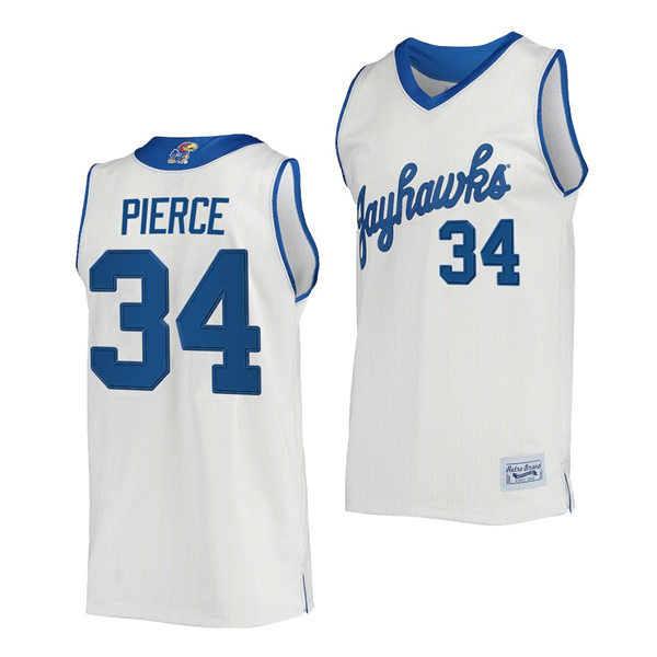 Mens Kansas Jayhawks #34 Paul Pierce Cream Retro Commemorative Classic College Basketball Jersey