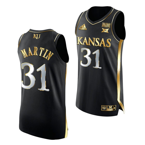 Mens Kansas Jayhawks #31 Cam Martin 2021-22 Black Golden Edition College Basketball Jersey