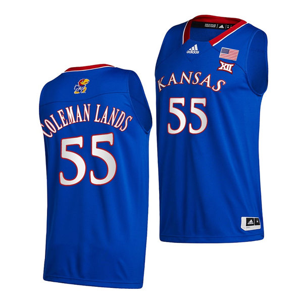 Mens Kansas Jayhawks #55 Jalen Coleman-Lands Royal Adidas Stitched College Basketball Game Jersey