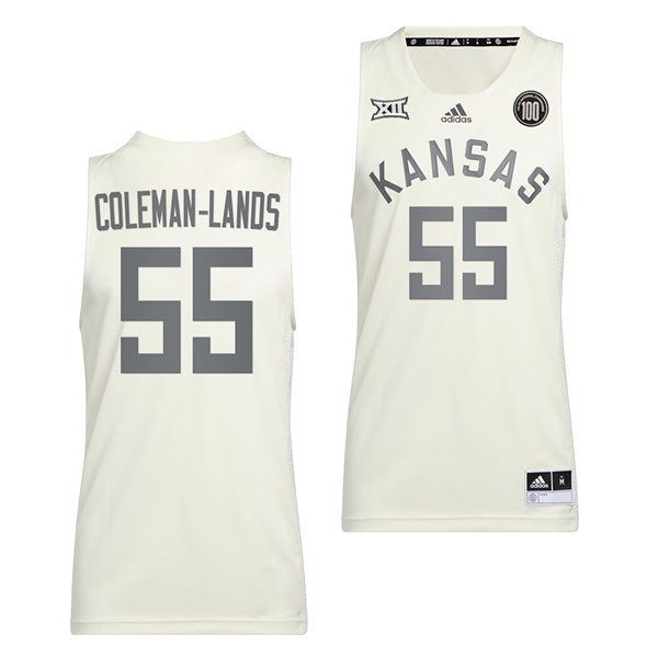 Mens Kansas Jayhawks #55 Jalen Coleman-Lands Adidas White 2022 Retro 100 Anniversary of 1922 Helms National Champs Jersey