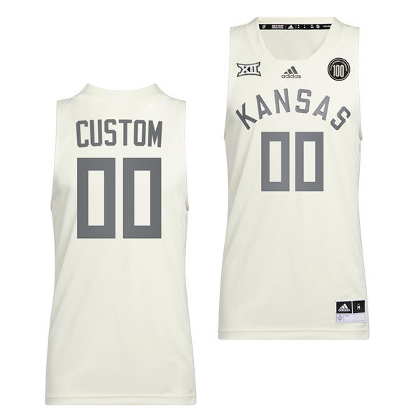 Men's Youth Kansas Jayhawks Custom Adidas White 2022 Retro 100 Anniversary of 1922 Helms National Champs Jersey 