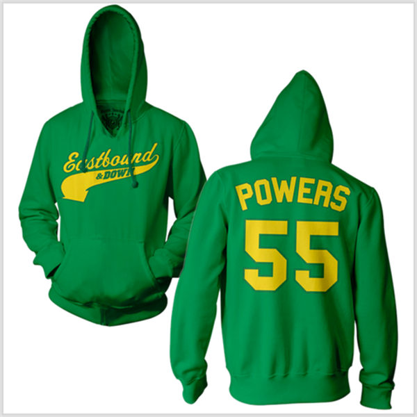 Mens Myrtle Beach Mermen #55 Kenny Powers Green Embroidered Hoodie