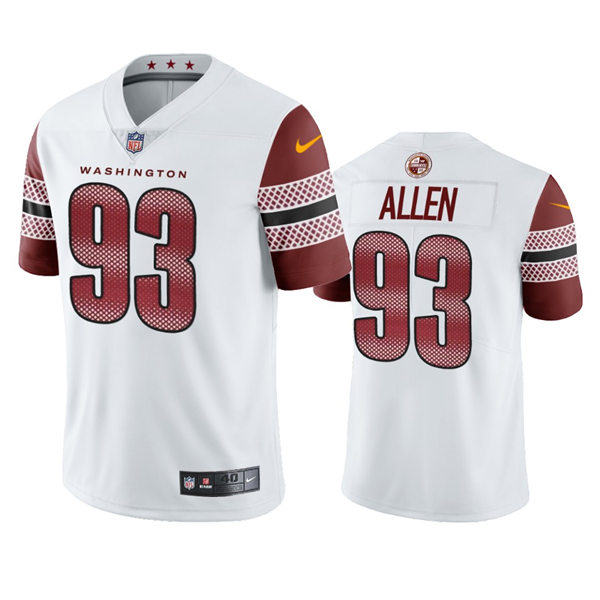 Mens Washington Commanders #93 Jonathan Allen White Away Vapor Limited Jersey