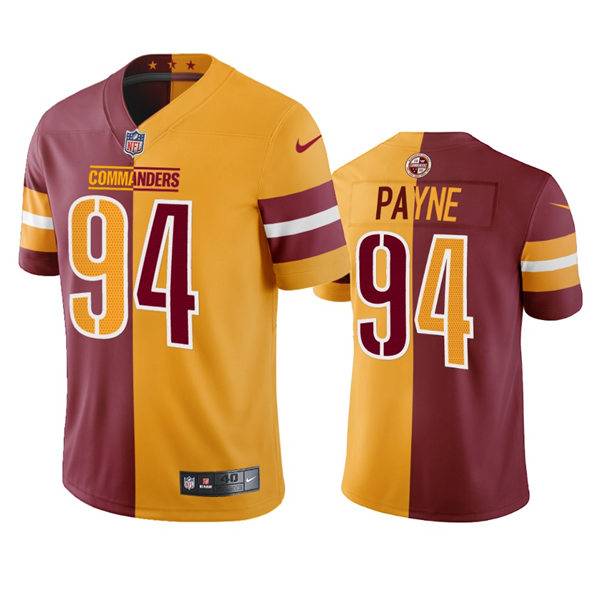 Mens Washington Commanders #94 Daron Payne Burgundy Gold Two-Tone Split Edition Jersey