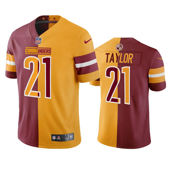 Mens Washington Commanders Retired Player #21 Sean Taylor Burgundy Gold Two-Tone Split Edition Jersey