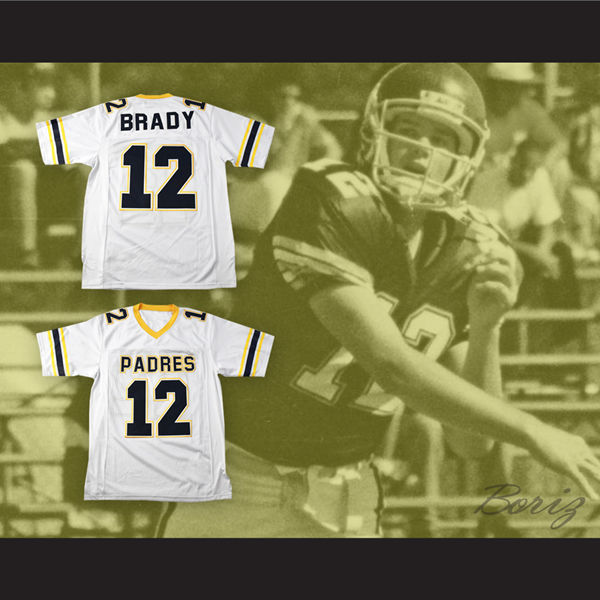 Men's #12 Tom Brady Junipero Serra Padres White Stitched High School Football Jersey