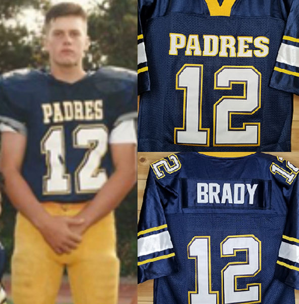 Men's #12 Tom Brady Junipero Serra Padres Navy Stitched High School Football Jersey