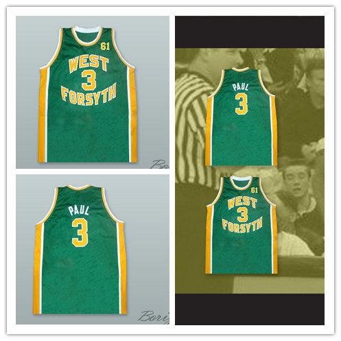 Men's #3 Chris Paul West Forsyth High School Basketball Jersey Green With 61 Tribute to Grandfather Patch
