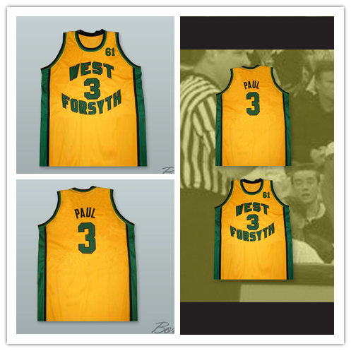 Men's #3 Chris Paul West Forsyth High School Basketball Jersey Yellow With 61 Tribute to Grandfather Patch