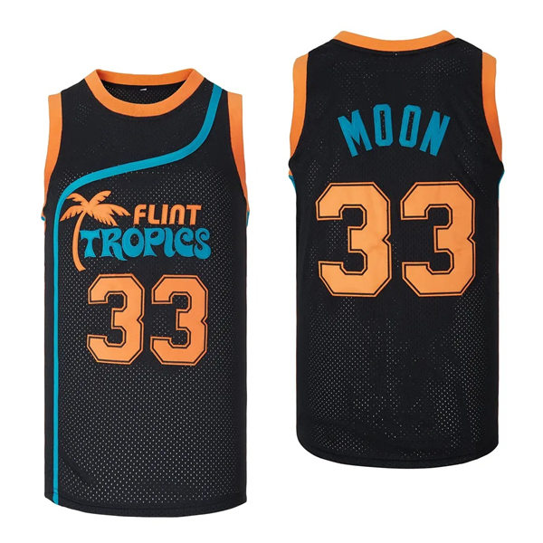 Men's The Semi-Pro #33 Jackie Moon Flint Tropics Black Stitched Film Basketball Jersey
