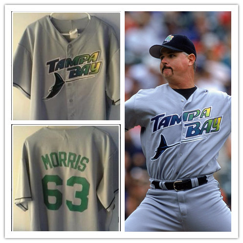 Mens TAMPA BAY DEVIL RAYS #63 JIM MORRIS MAJESTIC JERSEY FROM THE ROOKIE MOVIE Jersey