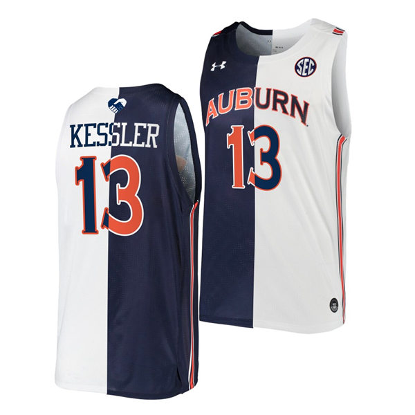 Mens's Auburn Tigers #13 Walker Kessler Unite As One Navy White Two Tone Split Edition Basketball Jersey