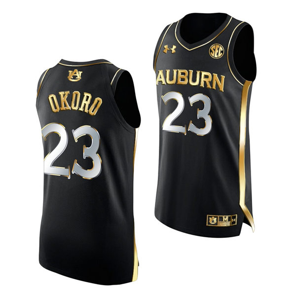 Mens's Auburn Tigers #23 Isaac Okoro Under Armour 2022 Black Golden Edition College Basketball Jersey