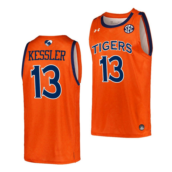 Mens's Auburn Tigers #13 Walker Kessler 2021-22 Orange College Basketball Game Jersey