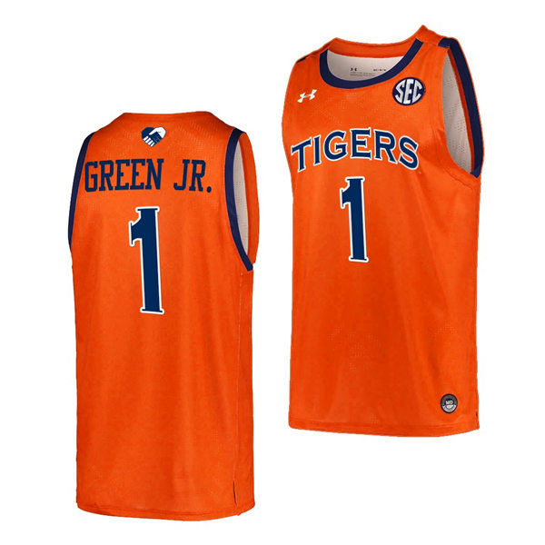 Mens's Auburn Tigers #1 Wendell Green Jr. 2021-22 Orange College Basketball Game Jersey