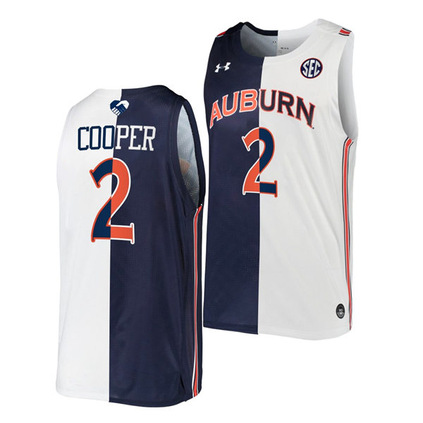 Mens's Auburn Tigers #2 Sharife Cooper Navy White Two Tone Split Edition Basketball Jersey