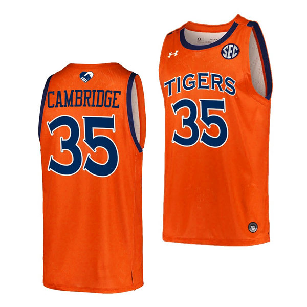 Mens's Auburn Tigers #35 Devan Cambridge 2021-22 Orange College Basketball Game Jersey