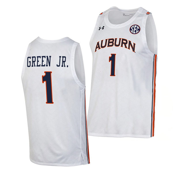 Mens's Auburn Tigers #1 Wendell Green Jr. 2021-22 White College Basketball Game Jersey