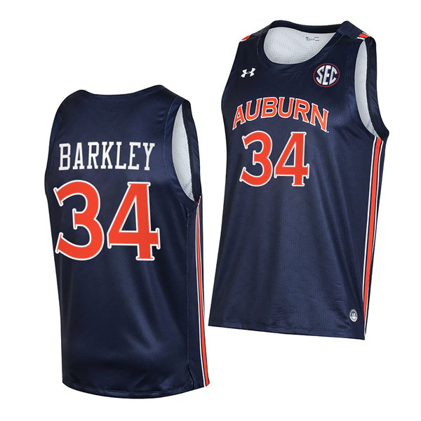 Mens's Auburn Tigers #34 Charles Barkley 2021-22 Navy College Basketball Game Jersey