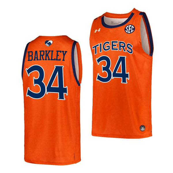 Mens's Auburn Tigers #34 Charles Barkley 2021-22 Orange College Basketball Game Jersey