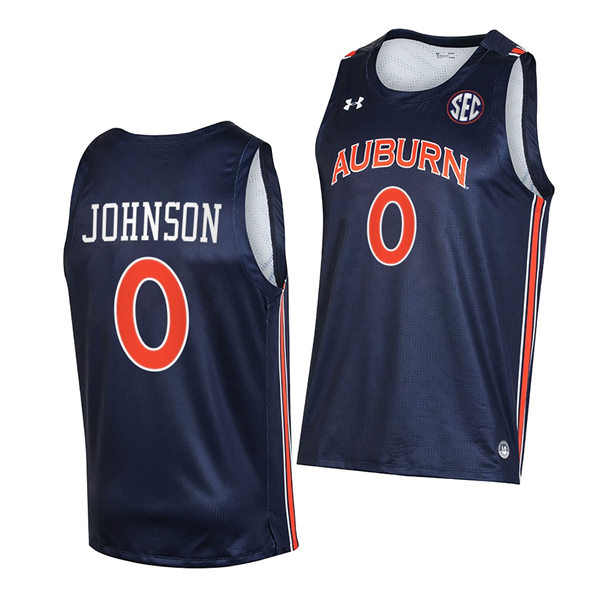 Mens's Auburn Tigers #0 K.D. Johnson 2021-22 Navy College Basketball Game Jersey