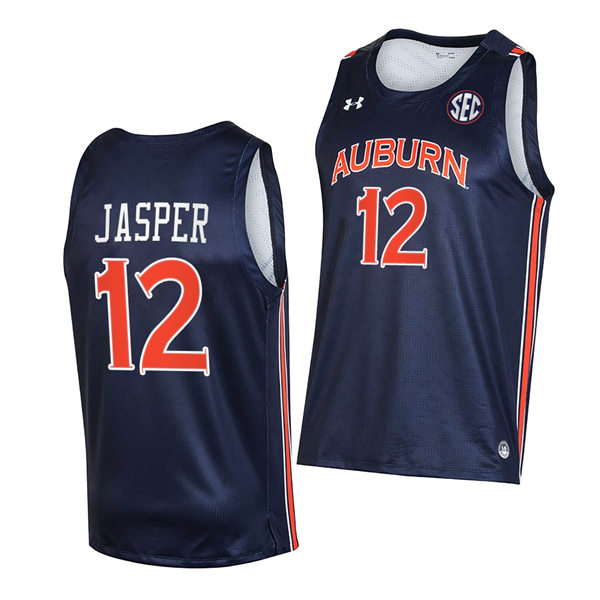 Mens's Auburn Tigers #12 Zep Jasper 2021-22 Navy College Basketball Game Jersey 