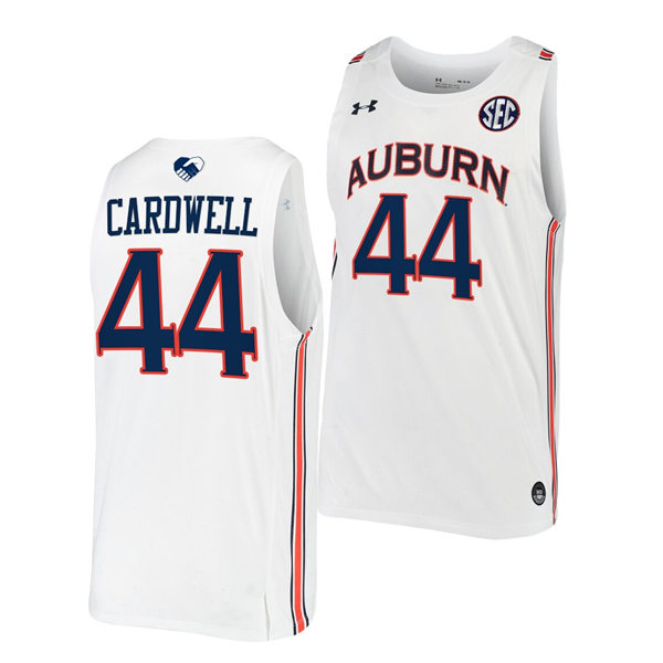 Mens's Auburn Tigers #44 Dylan Cardwell 2021-22 White College Basketball Game Jersey