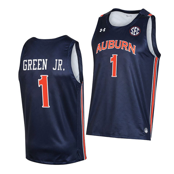 Mens's Auburn Tigers #1 Wendell Green Jr. 2021-22 Navy College Basketball Game Jersey