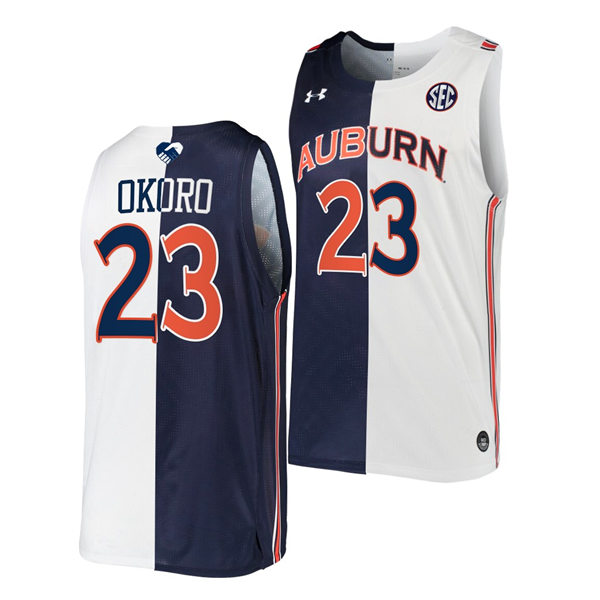 Mens's Auburn Tigers #23 Isaac Okoro Unite As One Navy White Two Tone Split Edition Basketball Jersey