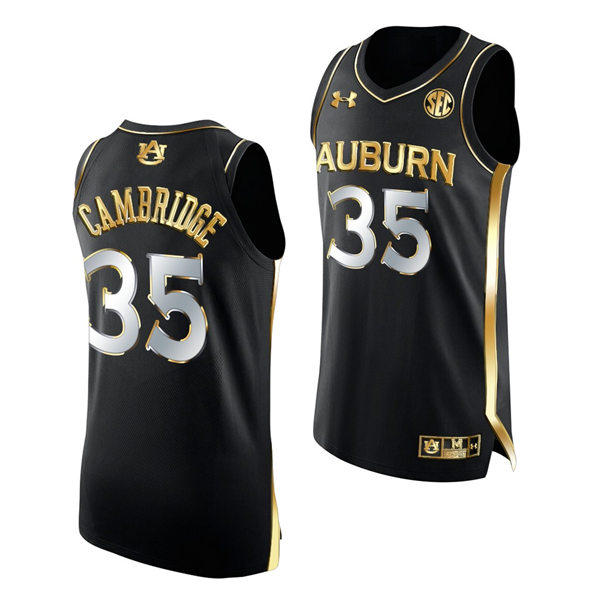 Mens's Auburn Tigers #35 Devan Cambridge Under Armour 2022 Black Golden Edition College Basketball Jersey