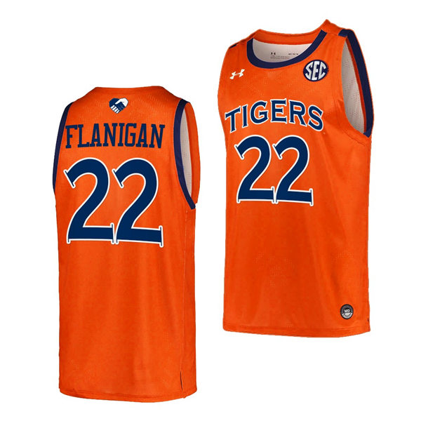 Mens's Auburn Tigers #22 Allen Flanigan 2021-22 Orange College Basketball Game Jersey
